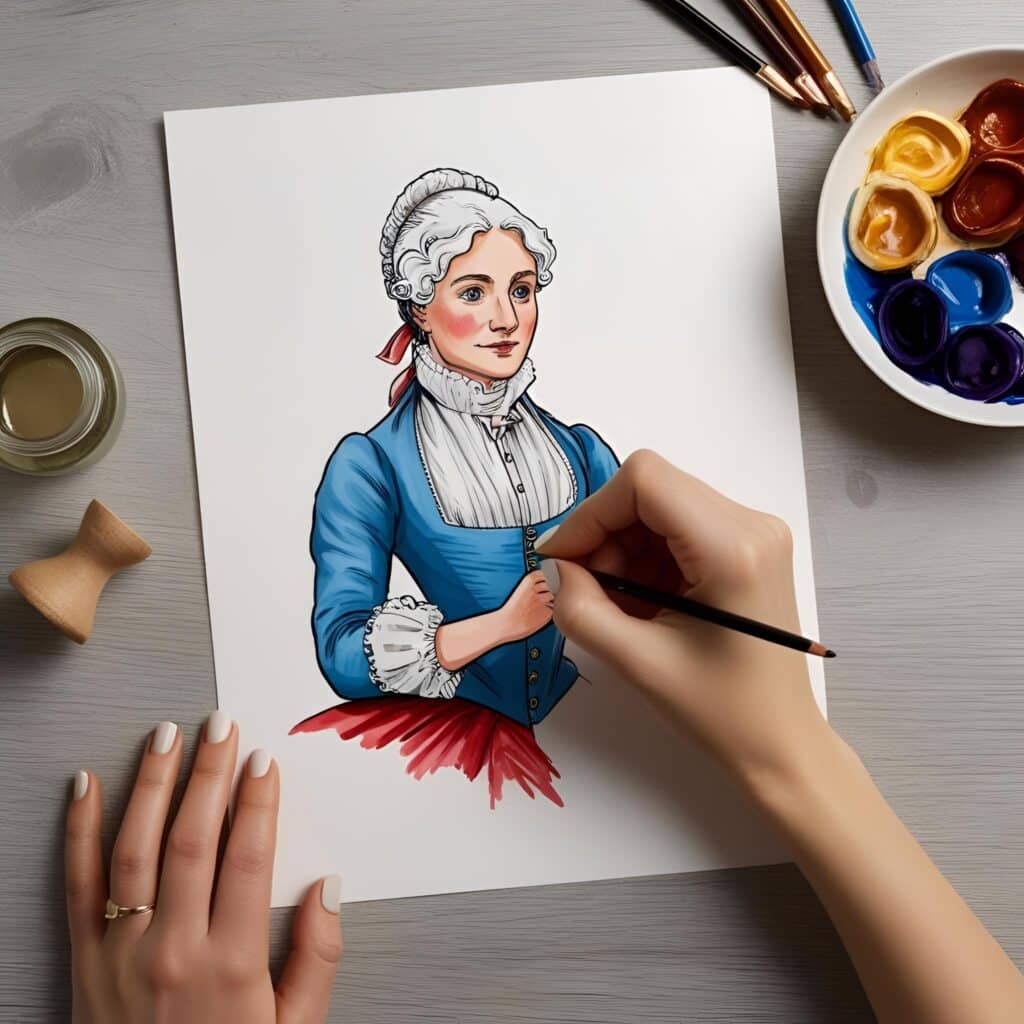 Hand drawing a Victorian lady