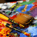 Paint brushes on canvas