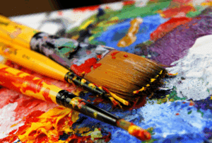 Paint brushes on canvas