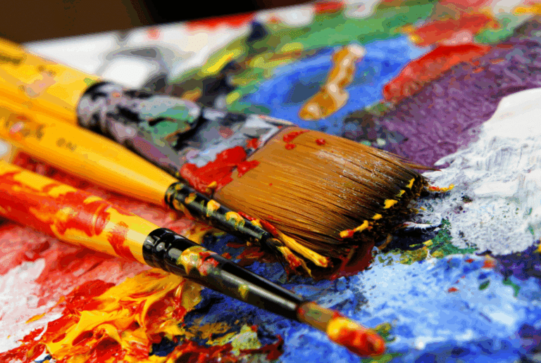 Paint brushes on canvas